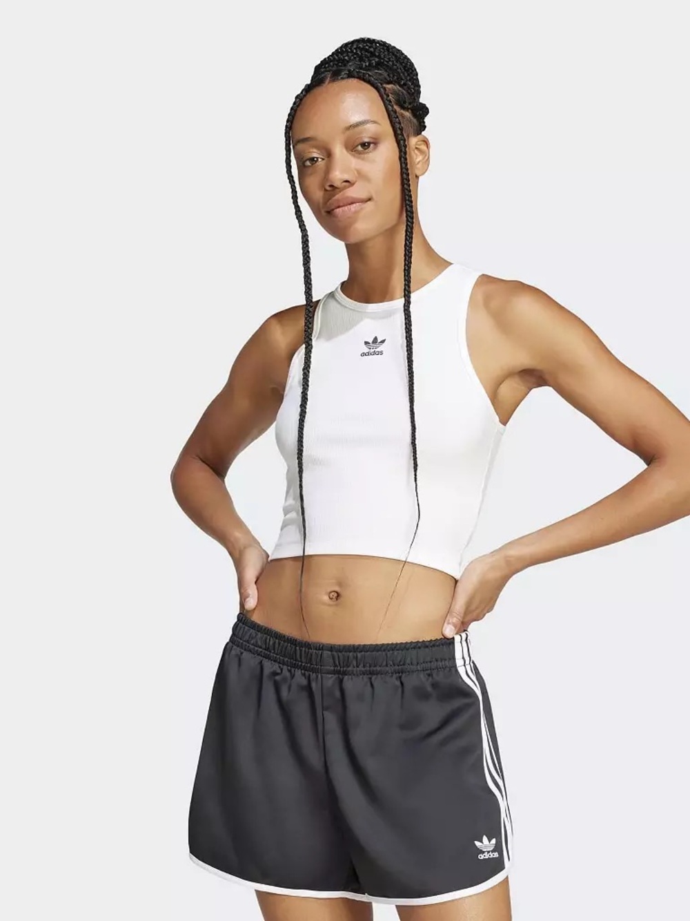 adidas White Ribbed Crop Tank
